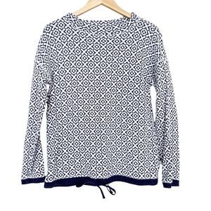 T by Talbots Blue White Printed Crewneck Sweater Sz S